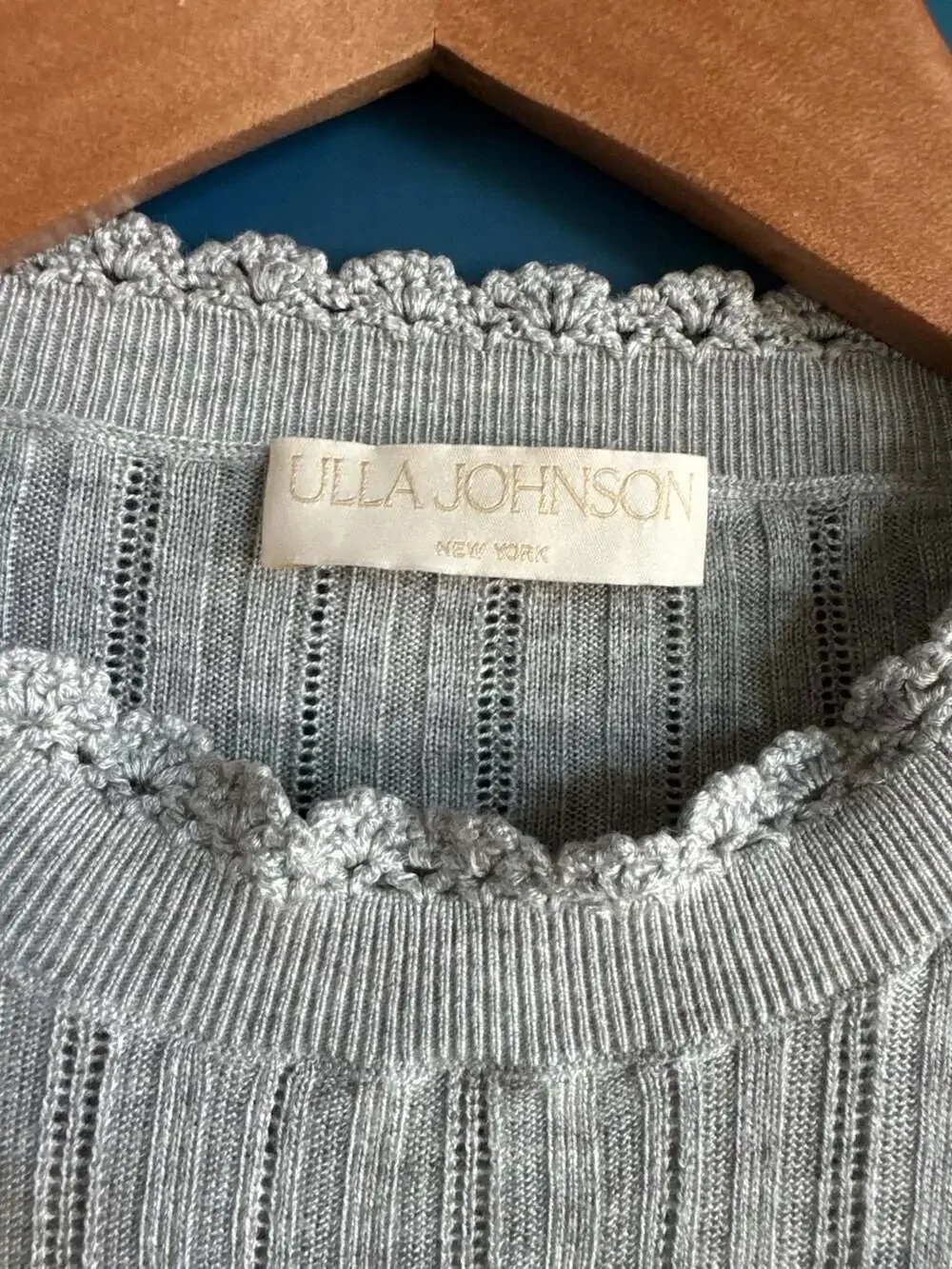 Ulla Johnson Gemma Crochet-Trimmed Pointelle-Knit Puff Sleeve Sweater
